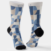 Custom Blue Gray Tan Beige Geometric Muster Socken (Gewinkelt)