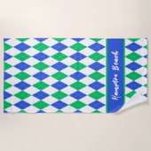 Custom Blue & Green Rauten Beach Handtuch (Vorderseite)