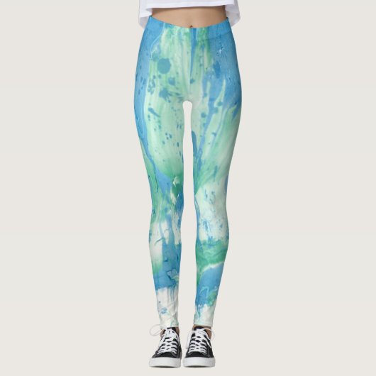 Custom Blue Green White Trendy Moderne Abstrakt Leggings (Vorderseite)