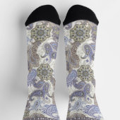 Custom Blue Grey White Paisley Muster Socken (Oben)