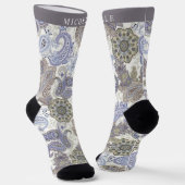 Custom Blue Grey White Paisley Muster Socken (Gewinkelt)