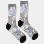 Custom Blue Grey White Paisley Muster Socken (Rechts)
