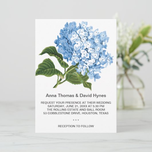 CUSTOM BLUE HYDRANGEA PERSONALISIERT WEDD INVITAT EINLADUNG (Stehend Vorderseite)