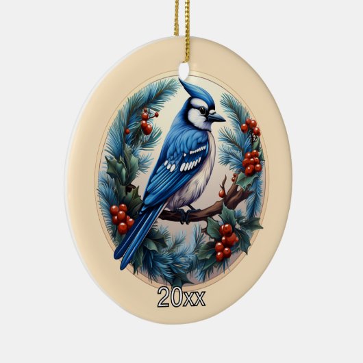Custom Blue Jay Weihnachtsdekoration Keramik Ornament (Rechts)