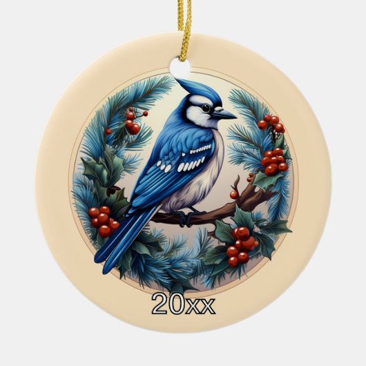 Custom Blue Jay Weihnachtsdekoration Keramik Ornament (Vorne)