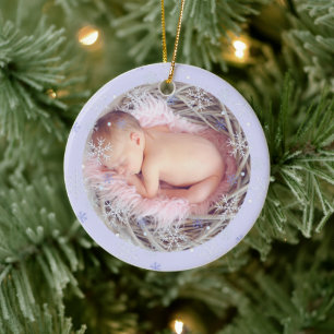 Custom Blue Keepake Foto Baby's First Christmas Keramik Ornament