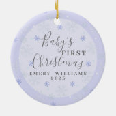 Custom Blue Keepake Foto Baby's First Christmas Keramik Ornament (Hinten)