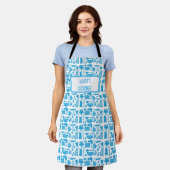 Custom Blue Kitchen Kitsch Fun Art Pattern Schürze (Getragen)