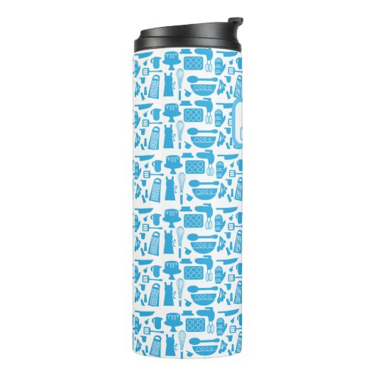 Custom Blue Kitchen Kitsch Fun Art Pattern Thermosbecher (Nach links gedreht)