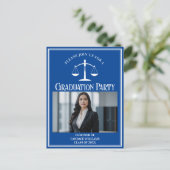 Custom Blue Law School Abschluss Foto Party Einladungspostkarte (Stehend Vorderseite)