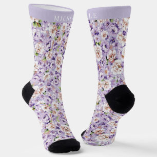 Custom Blue Lila Floral White Blume Socken