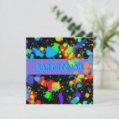 Custom, Blue, Lila Paint Spritzer, Bar Mitzvah Einladung (Stehend Vorderseite)