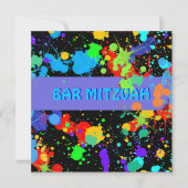 Custom, Blue, Lila Paint Spritzer, Bar Mitzvah Einladung (Vorderseite)