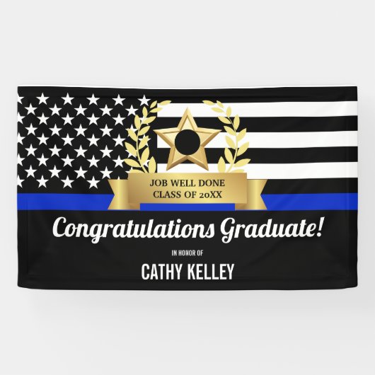 Custom Blue Line Police Academy Graduation Party Banner (Horizontal)