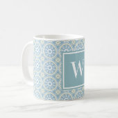 Custom Blue Medallion Mit Monogramm Coffee Tasse (Vorderseite Links)