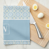 Custom Blue Medallion Monogram Küchentuch (Viertel Falte)