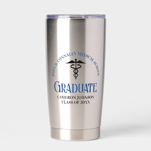 Custom Blue Medical School Abschluss Thermobecher (Vorderseite)