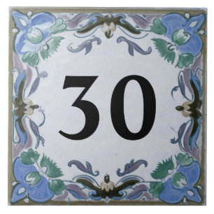 Custom Blue Mediterranean House Number Sign Plaque Fliese