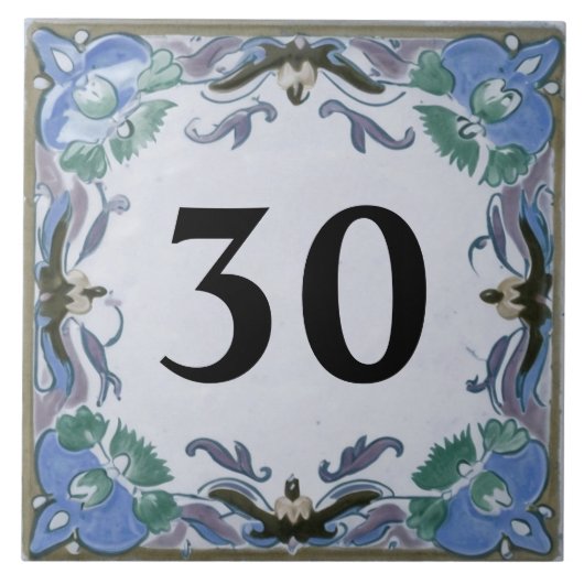 Custom Blue Mediterranean House Number Sign Plaque Fliese (Vorderseite)