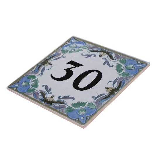 Custom Blue Mediterranean House Number Sign Plaque Fliese (Seite)
