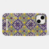 Custom Blue Mediterranean Muster Gelbe Blüten Case-Mate iPhone Hülle (Rückseite (Horizontal))