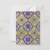 Custom Blue Mediterranean Muster Gelbe Blüten Mitteilungskarte (Rückseite)