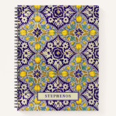 Custom Blue Mediterranean Muster Gelbe Blüten Notizblock (Vorderseite)