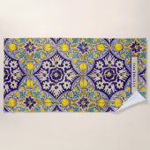Custom Blue Mediterranean Muster Gelbe Blüten Strandtuch (Vorderseite)