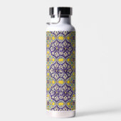 Custom Blue Mediterranean Muster Gelbe Blüten Trinkflasche (Rechts)