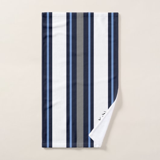 Custom Blue Modern Cursive Striping Badhandtuch Set (Handtuch)
