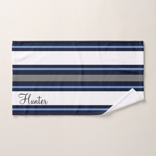 Custom Blue Modern Cursive Striping Badhandtuch Set (Handtuch)
