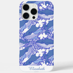 Custom Blue Monochromatic Humpback Whale iPhone 16 Pro Max Hülle