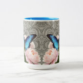 Custom Blue Morpho Butterfly Floral Artistic Name Zweifarbige Tasse (Mittel)
