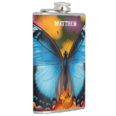 Custom Blue Morpho Butterfly Floral Botanical  Flachmann (Rechts)