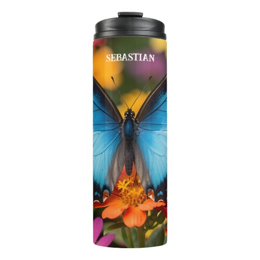 Custom Blue Morpho Butterfly Floral Botanical  Thermosbecher (Vorderseite)