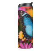 Custom Blue Morpho Butterfly Floral Botanical  Thermosbecher (Nach links gedreht)