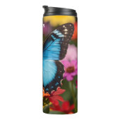 Custom Blue Morpho Butterfly Floral Botanical  Thermosbecher (Nach rechts gedreht)