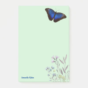 Custom Blue Morpho Butterfly Wildblumen Lt Green Post-it Klebezettel