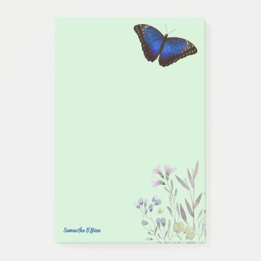 Custom Blue Morpho Butterfly Wildblumen Lt Green Post-it Klebezettel (Vorderseite)