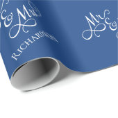 Custom Blue Mr. und Mrs. Newlywed Wrapping Paper Geschenkpapier (Rolleneckpunkt)