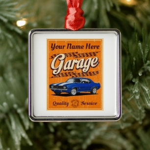 Custom Blue Muscle Car Garage Ornament Aus Metall