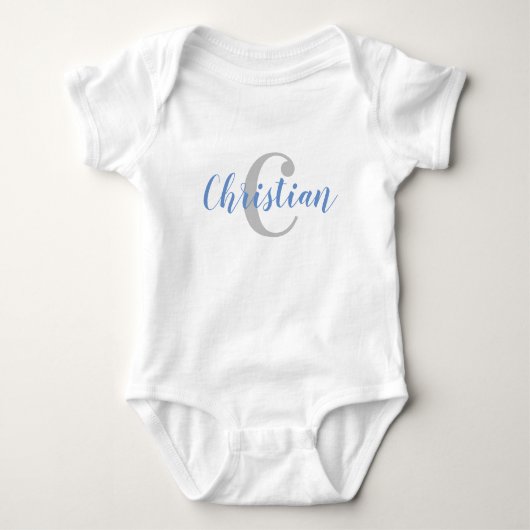 Custom Blue Name and Gray Initial Baby T - Shirt (Vorderseite)