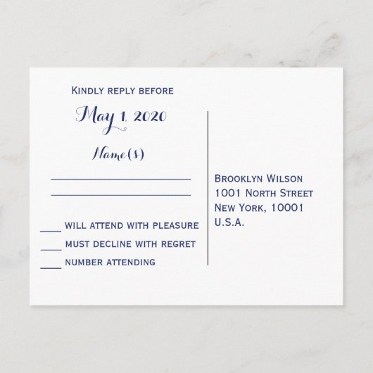 Custom Blue Nautical Wedding RSVP Postkarten (Rückseite)