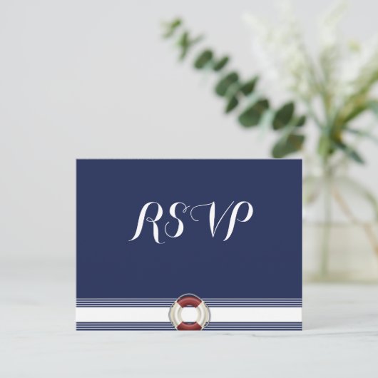Custom Blue Nautical Wedding RSVP Postkarten (Stehend Vorderseite)