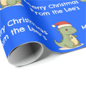 Custom Blue Niedlich Dinosaurier Weihnachtsmannmüt Geschenkpapier (Rolleneckpunkt)