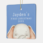 Custom Blue Niedlich Elephant Baby Boy Erste Weihn Keramikornament (Links)