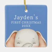Custom Blue Niedlich Elephant Baby Boy Erste Weihn Keramikornament (Vorderseite)