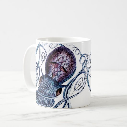 Custom Blue Octopus moderne Küstenschifffahrt lila Kaffeetasse (Vorderseite Links)