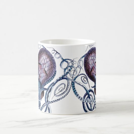 Custom Blue Octopus moderne Küstenschifffahrt lila Kaffeetasse (Mittel)