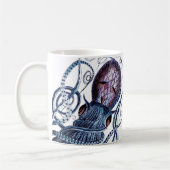 Custom Blue Octopus moderne Küstenschifffahrt lila Kaffeetasse (Links)